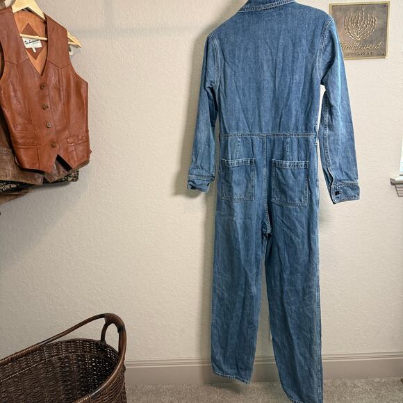Women's Able Denim Blue Jean Long Sleeve Zip Front Jumpsuit Size Small - Picture 7 of 9